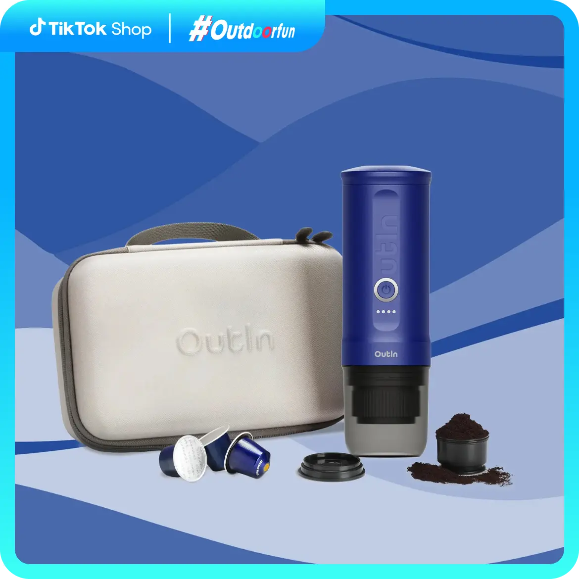 Outin Nano Shark Angels Limited Set, Self-Heating, 12V/24V, 20 Bar, Compatible with NS Capsules & Ground Coffee, Outdoorfun Coffee Equipment Travel Coffee Maker
