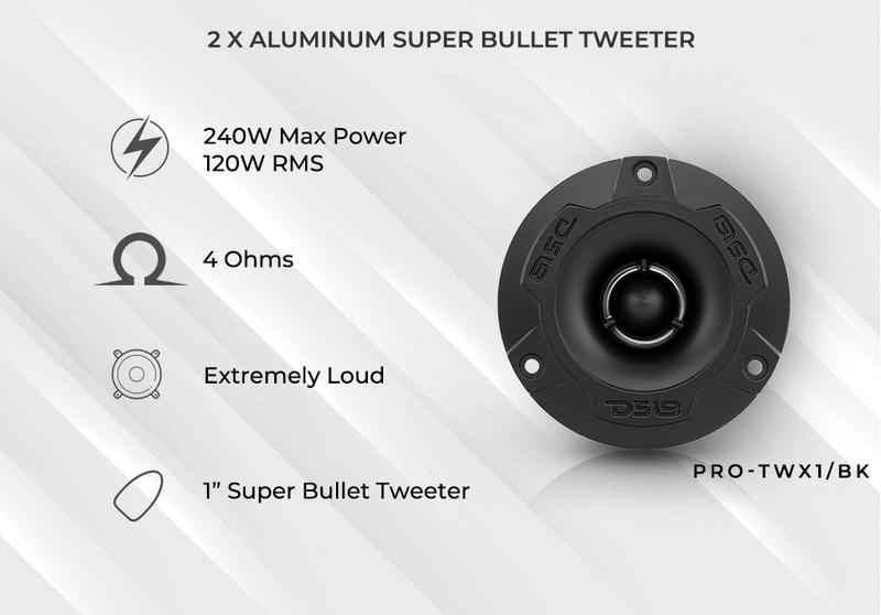 Mid and High Car Speaker Package - 2 X 6.5" Midrange, 2 X 1" Tweeters, Built-in Crossover (PRO-X6.4BMPK)