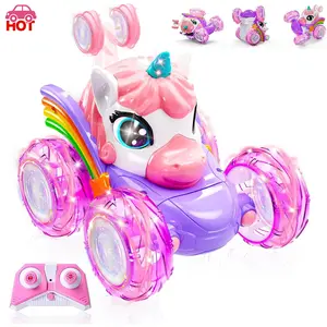 Remote Control Car for Girls, 360° Rotating 4WD Stunt RC Cars with Cute Lights, Rechargeable Car Toys Birthday Gifts for Kids Boy Girl Age