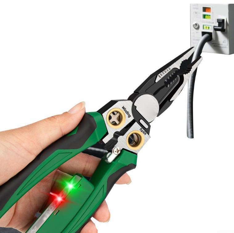 8 in 1 Wire Stripper Twister for Cutting and Pulling Wires, Cable Scissors, 12V to 250V Live, Null, Hot Wire Judgment AC DC, Voltage Tester Pliers, Audible and Flashing LED Alarms, Wire Stripping, Gift for Boyfriend, Husband, Male friend, Father, Diy