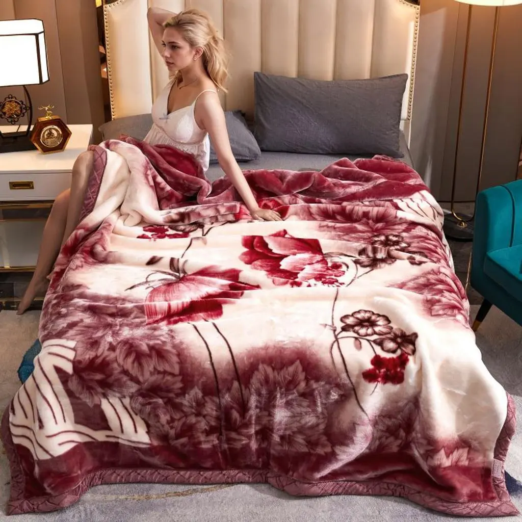 Flower Print Double Flannel Blanket, Cozy Blankets And Throws, Soft Warm Throw, Air-conditioned Room Blanket, Winter Warm Nap Blanket for Home & Office, Thick Warm Blanket, Soft Cozy Blanket