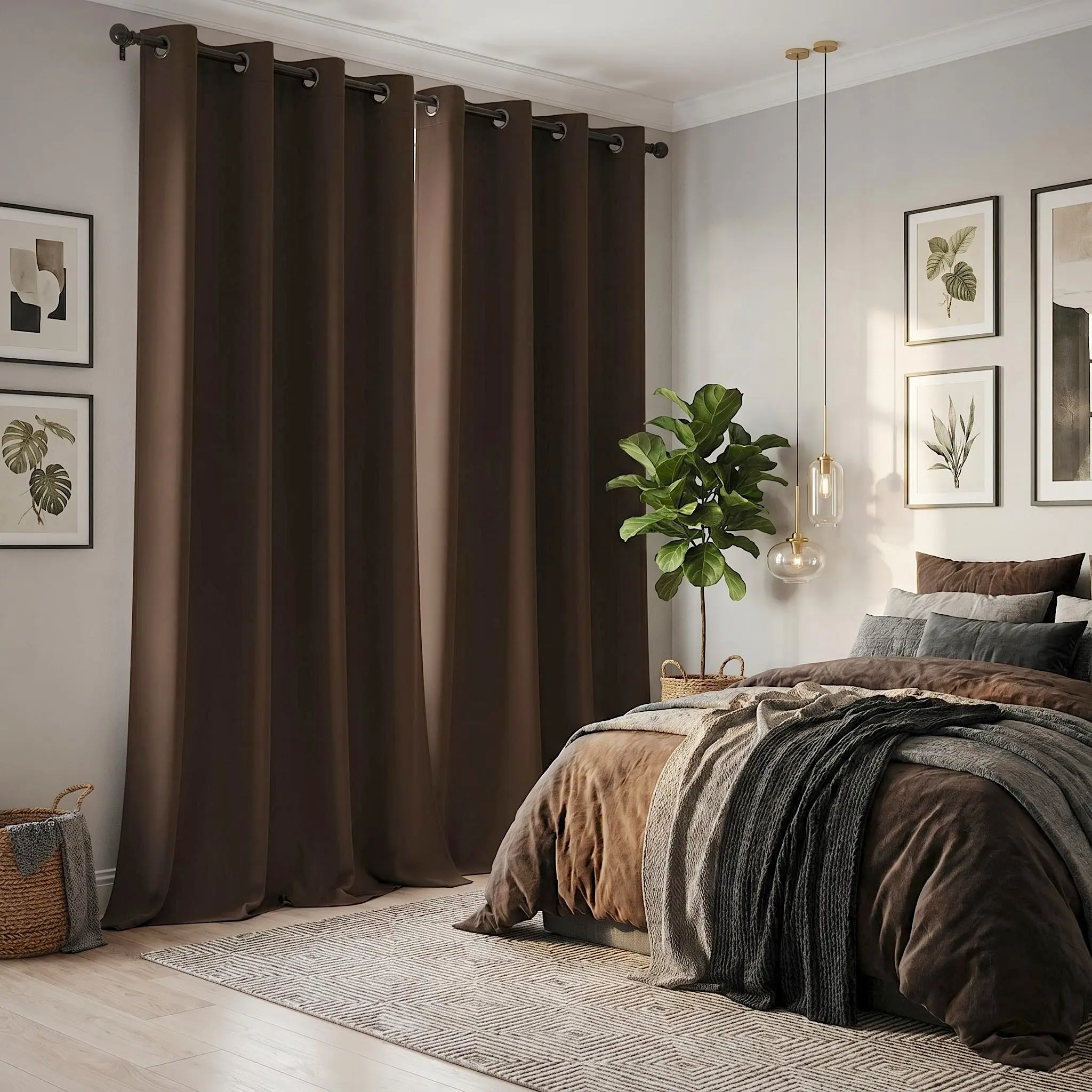 2 Panels 52"x84" Inches Grommet Blackout Curtains, Thermal Insulated Noise Reducing Window Drapes, Room Darkening Curtain Panels for Bedroom Living Room Thick Polyester Full Blackout Window Curtains, Energy Saving Heat Blocking  , Machine Washable QF222