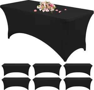 6Pack Spandex Foot Tablecover  for Rectangle Table Stretch Tablecloth Washable Wrinkle Resistant Table Covers and Fitted Table Skirts for Trade Show,Banquet,Restaurant,Party,Events