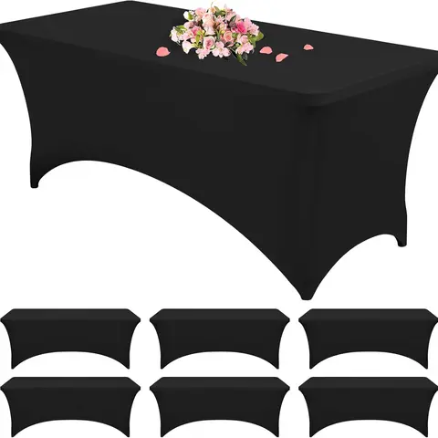 FANI 6-Pack Full-Coverage Spandex Fitted Table Covers for 6 FT and 8 FT Rectangular Tables, Washable Wrinkle-Resistant Stretch Tablecloths for Trade Shows, Banquets, Restaurants, Parties and Events