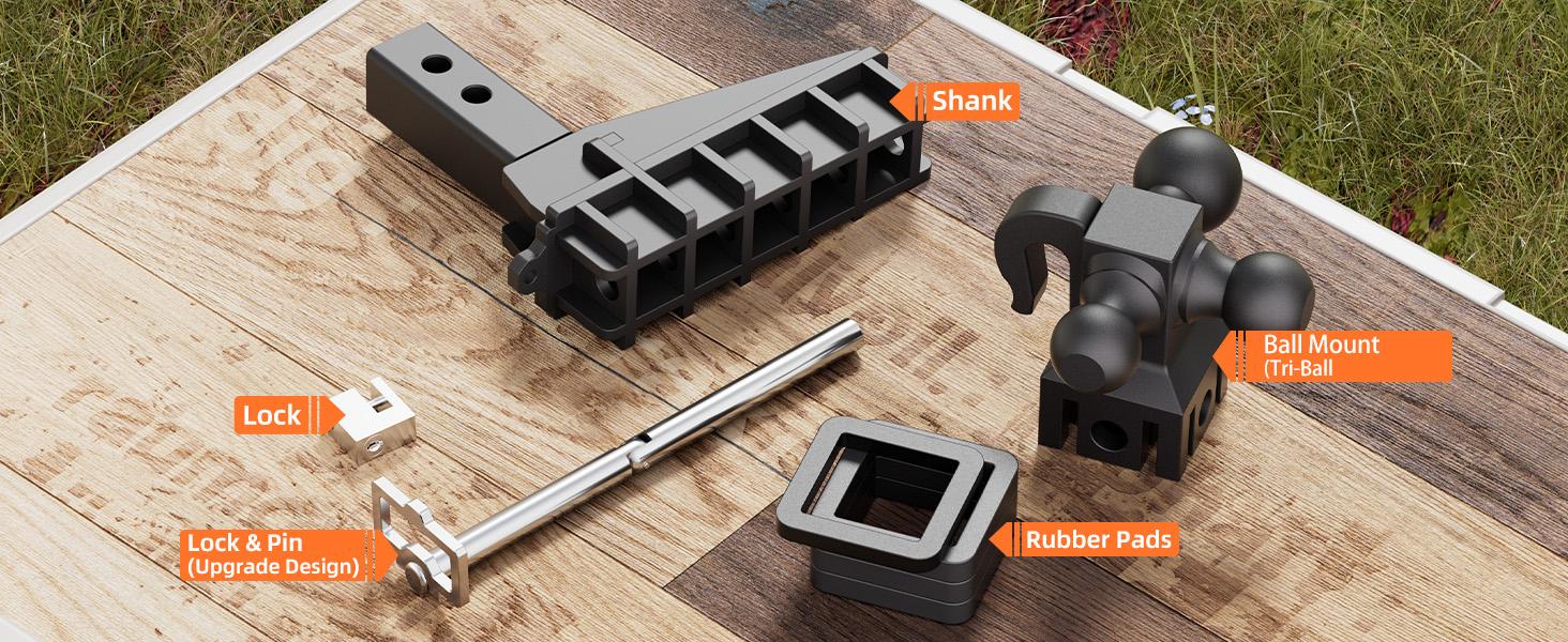 Adjustable Trailer Hitch with Hook, Fits 2.5-Inch Receiver（Key Points）,Tri-Ball (1-7/8" x 2" x 2-5/16") Drop Hitch, 6 Inch Drop Hitch, 18500 LBS GTW-Class 3 Tow Hitch for Heavy Duty Truck, Black