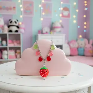 Kawaii Strawberry Charm Necklace - Ombre Chain