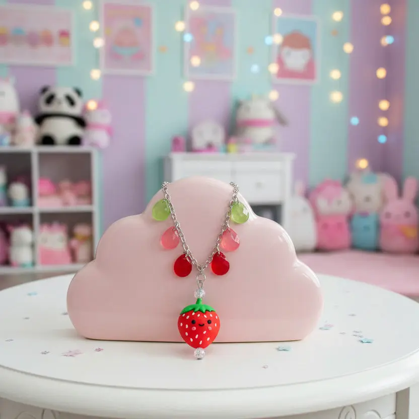 Kawaii Strawberry Charm Necklace - Ombre Chain