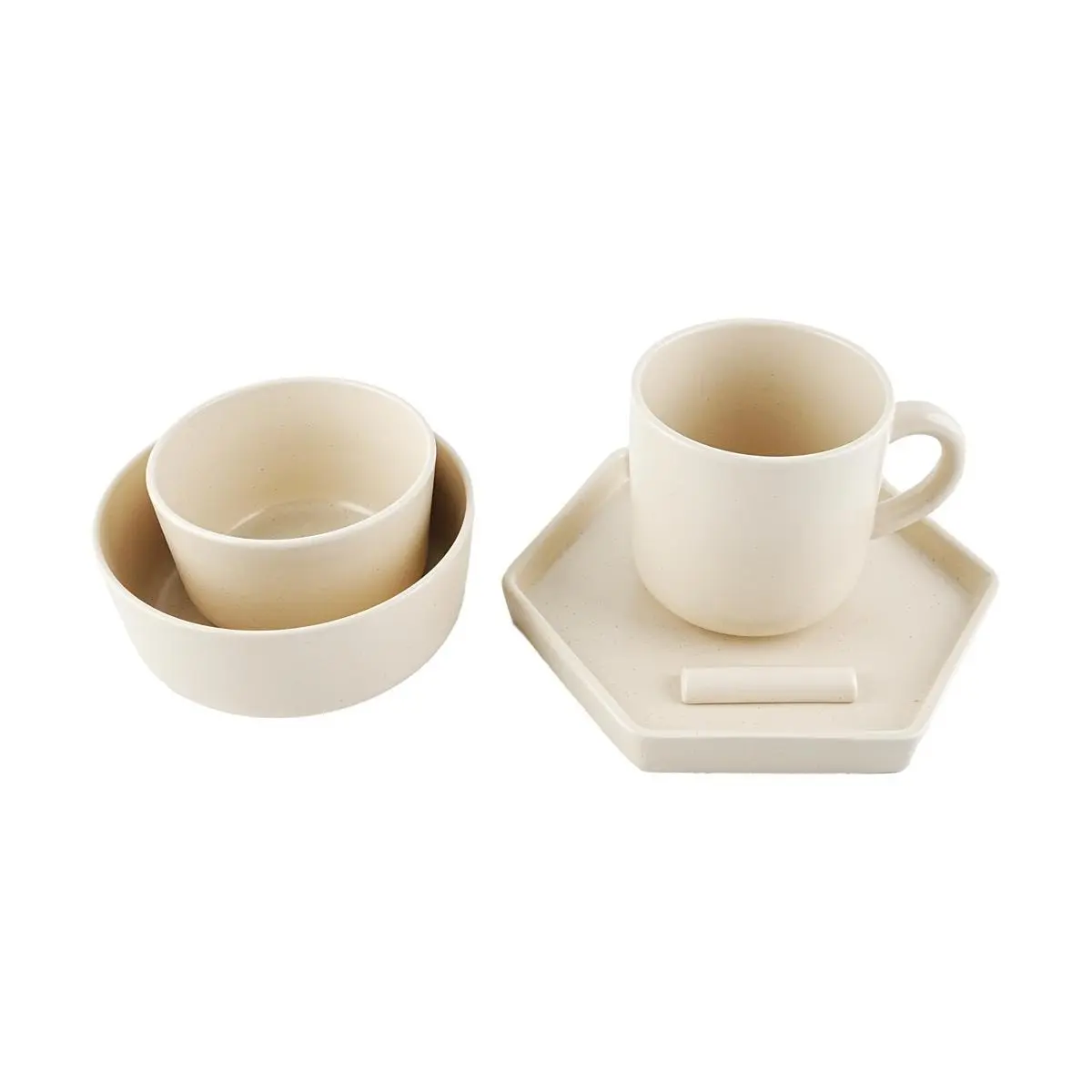 SSUEIM Mariebel Korean 5-Piece Ceramic Tableware Set for One - Oatmeal Color, Includes Mug, Rice Bowl, Soup Bowl, Plate, Chopstick Rest