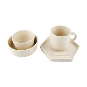 SSUEIM Mariebel Korean 5-Piece Ceramic Tableware Set for One - Oatmeal Color, Includes Mug, Rice Bowl, Soup Bowl, Plate, Chopstick Rest