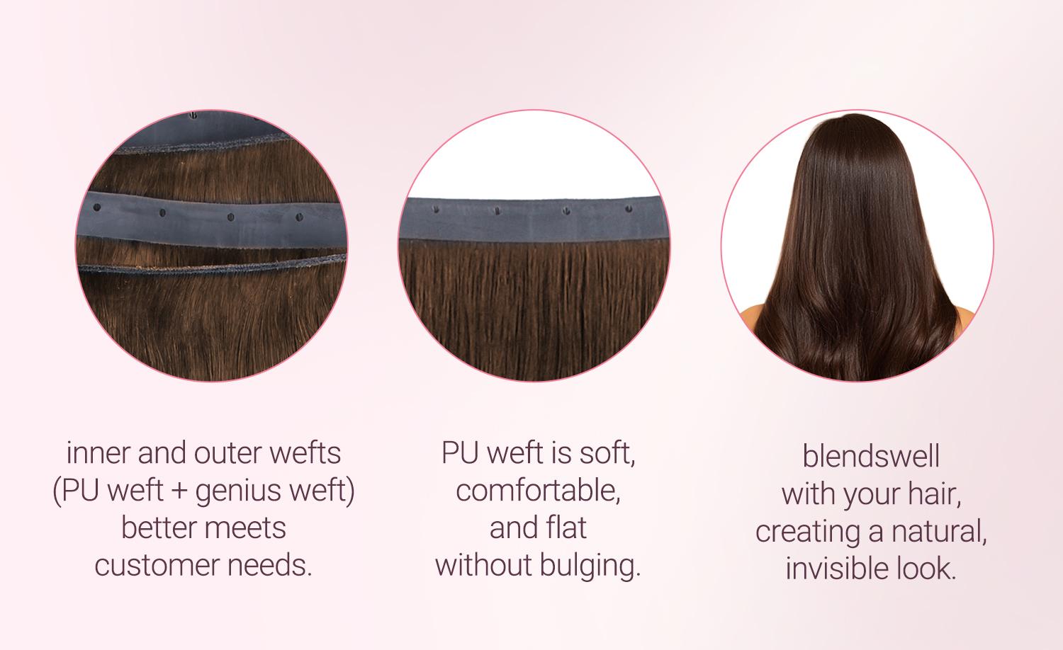 GOOGOO Butterfly Weft Extensions Human Hair Genius Weft PU Hole OVO Weft-thin,Double-layered One Piece Remy Human Hair