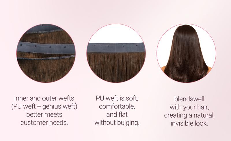 GOOGOO Butterfly Weft Extensions Human Hair Genius Weft PU Hole OVO Weft-thin,Double-layered One Piece Remy Human Hair