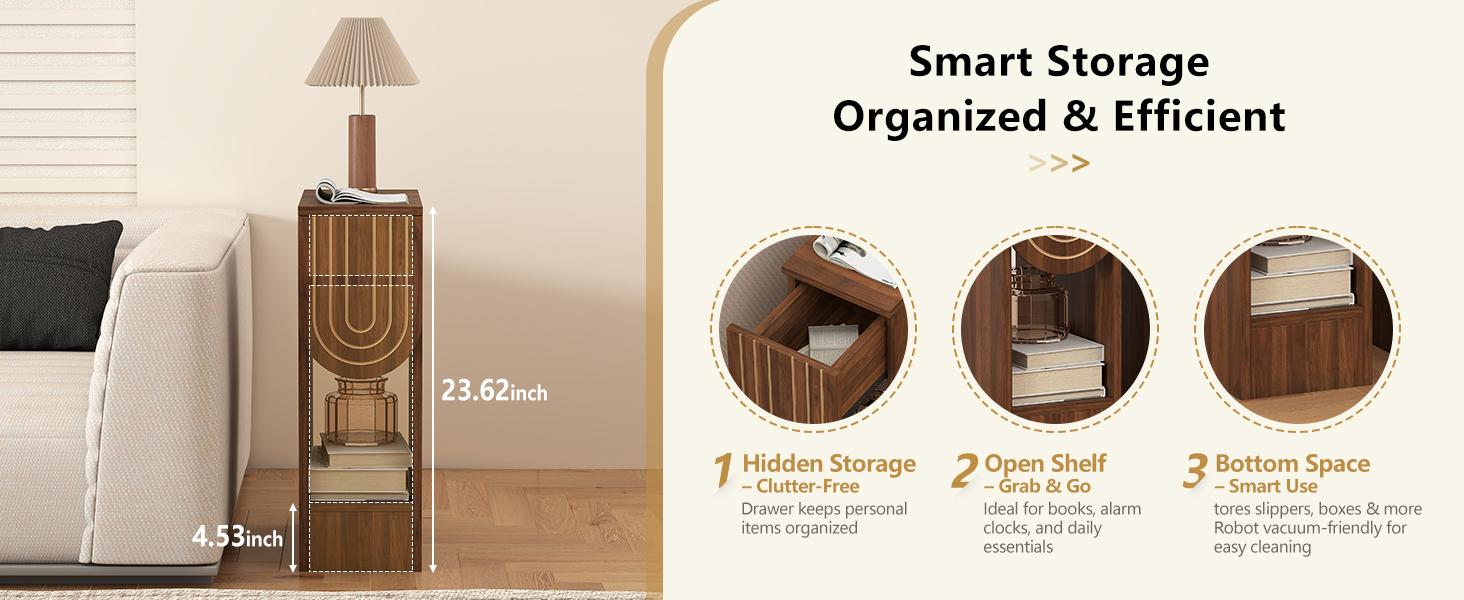 Giratree 23.62" Engraving Fluted Nightstand Set of 2, Wooden Small 1 Drawer Nightstand, Slim Side End Table, Vintage Bedside Table, Mid Century Modern Night Stand with Drawers, for Living Room, Bedroom