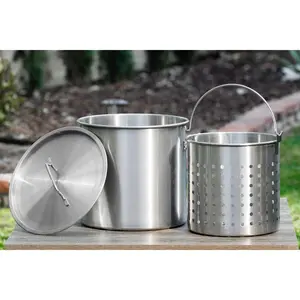 Barton 32Qt Stock Pot w/Strainer Basket Commercial Stainess Steel Food Grade 304 Turkey Deep Fryer Crawfish Clam Steamer