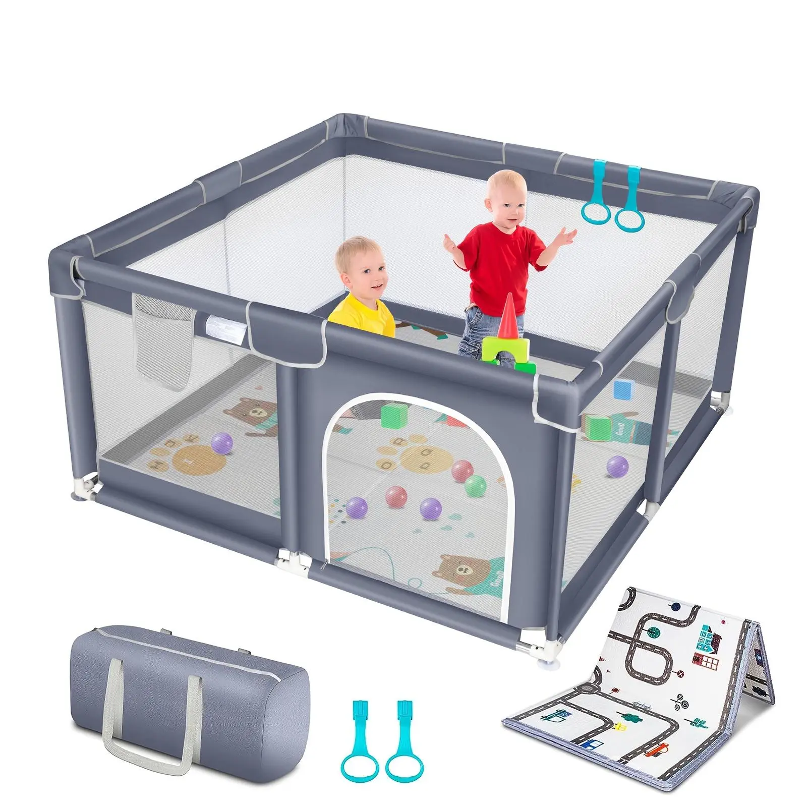 Baby Playpen with Anti-Slip Mat, Indoor&Outdoor Playard Kids Activity Center with Gate,Sturdy&Safety Baby Fence,for Infants & Toddlers