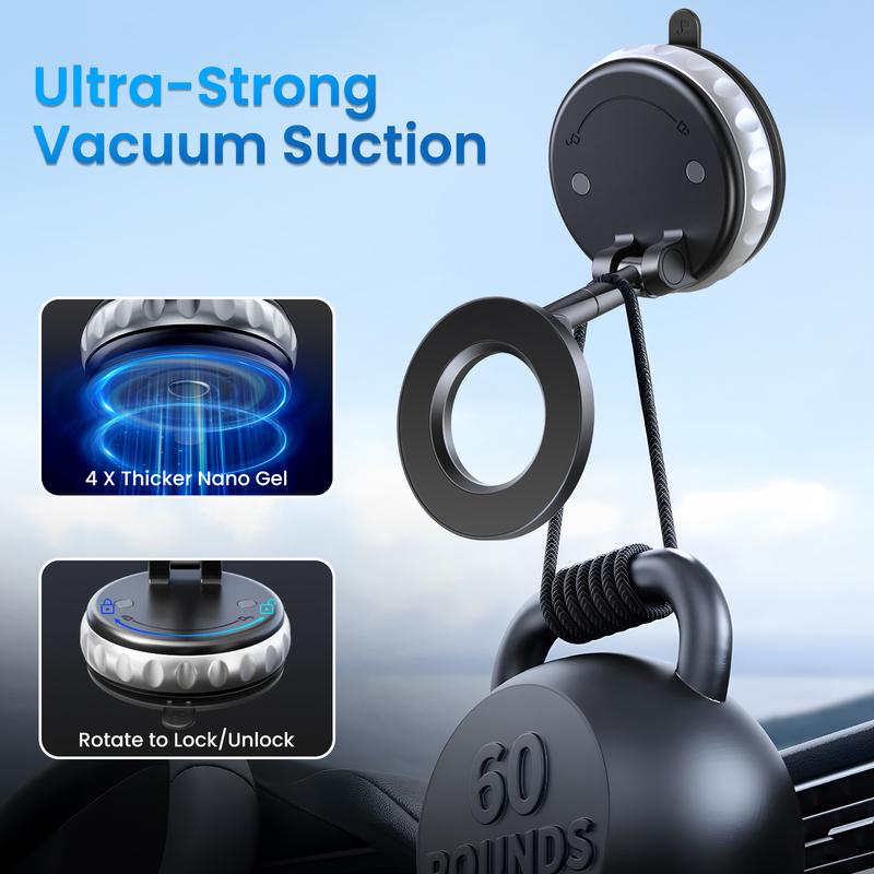 FUDUOO Car Phone Holder, With Magnetic＆Vacuum Adsorption Function, Adjustable and Foldable, Suitable for Smooth and Flat Surfaces, Compatible with All Smartphones