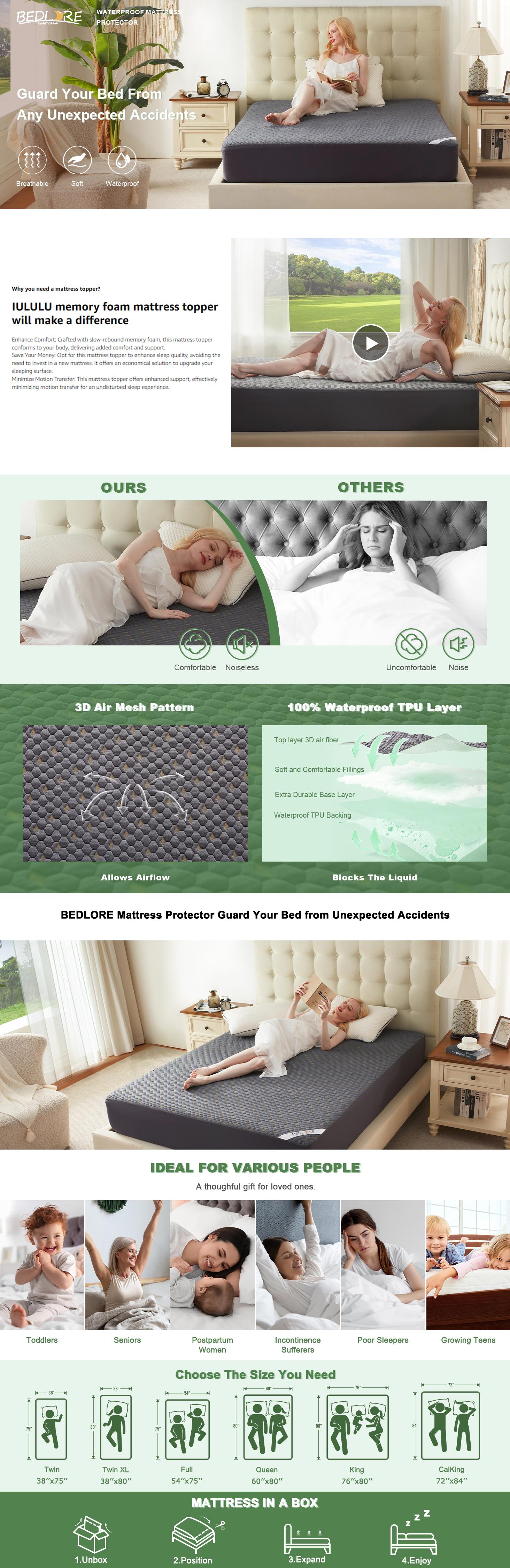 【BEDLORE】Small Copper Coin Pattern Waterproof Mattress Protector with Fitted Sheet, Breathable & Cooling Fabric for Hot Sleepers, Soft Bed Cover