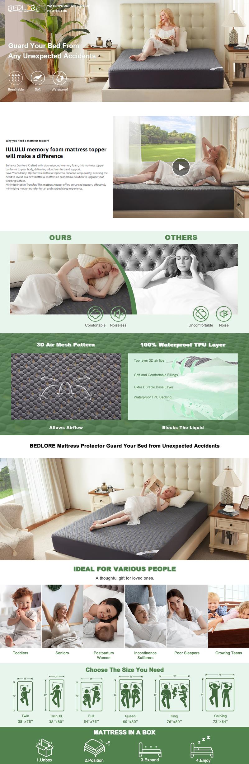 【BEDLORE】Small Copper Coin Pattern Waterproof Mattress Protector with Fitted Sheet, Breathable & Cooling Fabric for Hot Sleepers, Soft Bed Cover