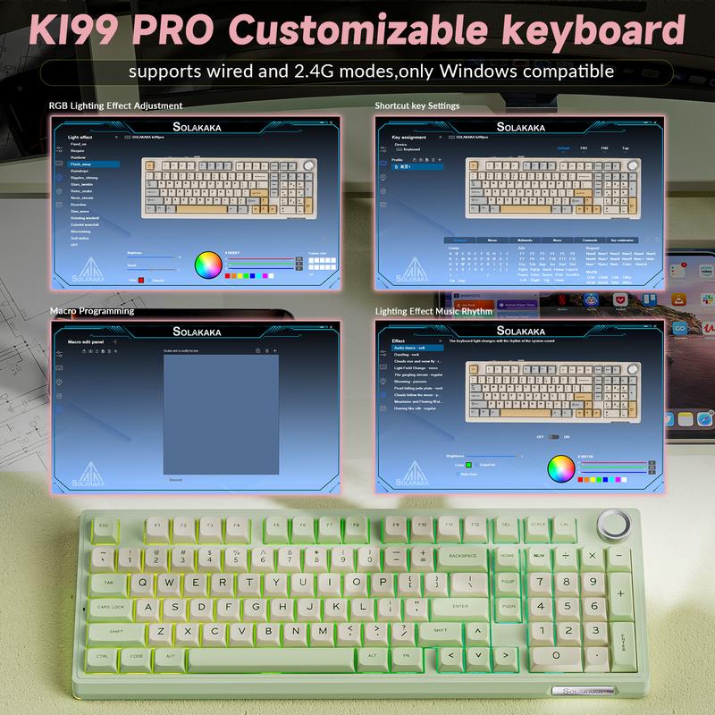 SOLAKAKA KI99 Pro Silent Wireless Mechanical Keyboard Quiet Switch Hot Swappable Silent Keyboard with RGB Backlit Gasket Structure Computer Gaming Keyboards Avocado Green