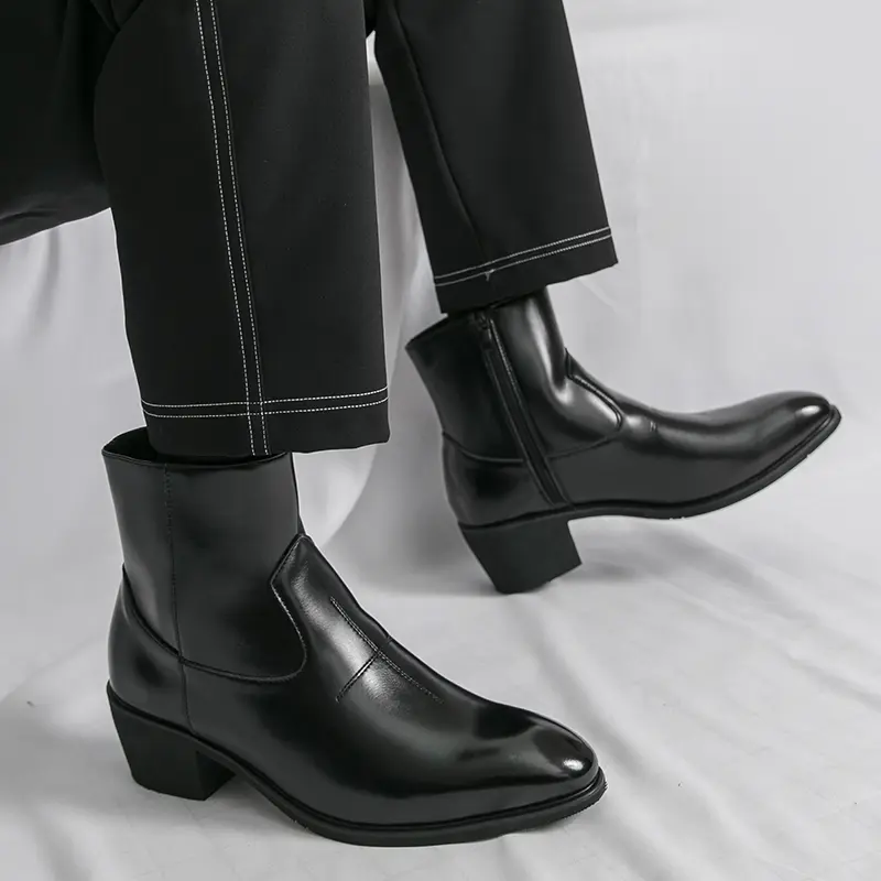 Mens Black Leather Ankle Boots Side Zipper Pointed Toe Dress Boots Vintage Cuban Heel Formal Footwear for Office Wedding and Business Casual - TikTok Shop Mens Black Leather Ankle Boots Side Zipper Pointed Toe Dress Boots Vintage Cuban Heel Formal Footwear for Office Wedding and Business Casual - TikTok Shop