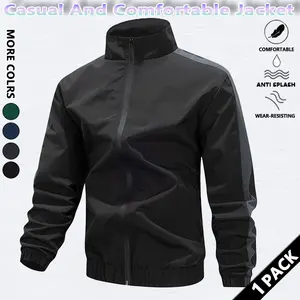 Men's tactical zipper stand collar jacket, high performance waterproof and windproof lining fabric soft and comfortable waterproof soft shell autumn and winter jacket top, outdoor fun