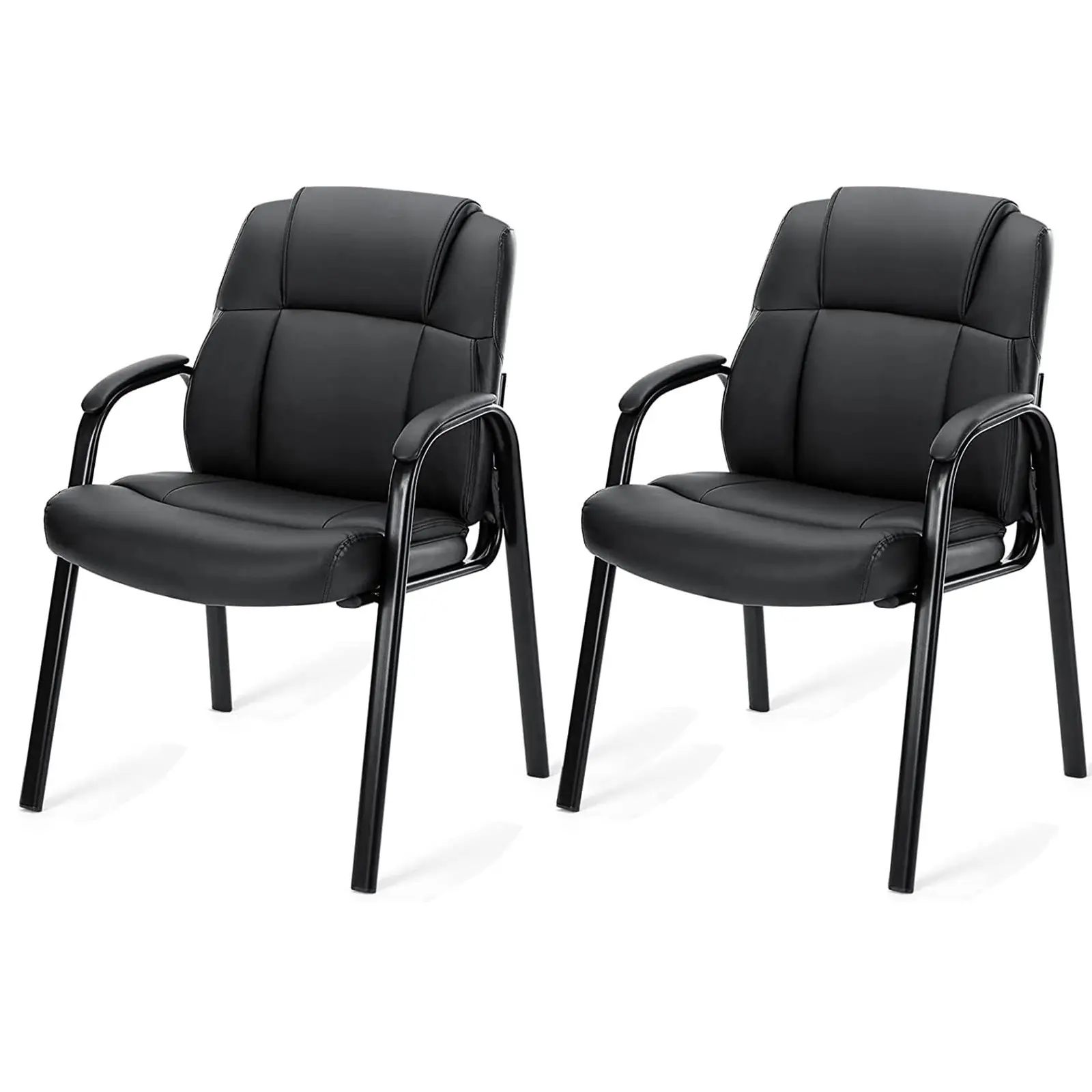 【Deal】SweetFurniture Waiting Room Office Guest, Tall Executive Office Chair PU Leather Desk Chair No Wheels, Lobby Chair Conference Room with Padded Arms