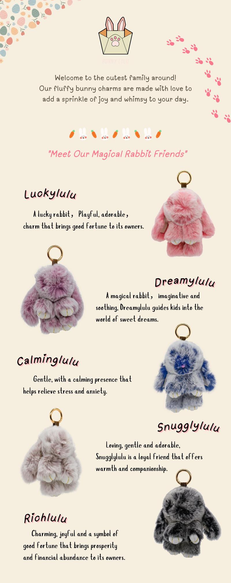 【BunnyLulu】Handmade Bunny PomPom Keychain with Tin Box, Cute Easter Basket Gift for Girls & Kids, Charm Accessory for Anxiety Relief