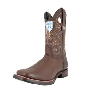 Wild West Men’s Grisly Brown Leather Wide Square Toe Rubber Sole Boot