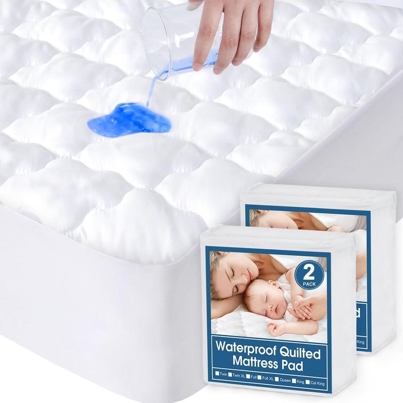 Waterproof Quilted Mattress Pad Mattress Protector - Ultra-Soft Breathable Fluffy Mattress Topper Cover Solid Color Fitted Sheet with Deep Pocket #TiktokshopStockUp