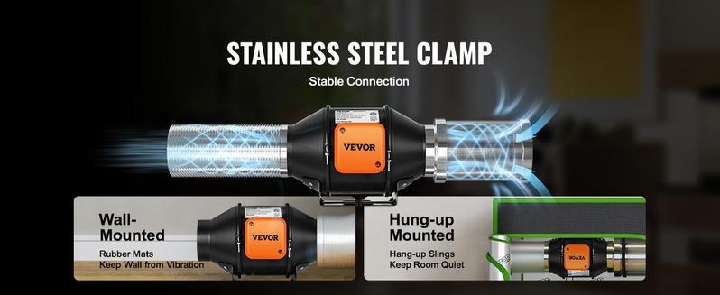 VEVOR Inline Duct Fan, 4-Inch 205 CFM Quiet EC-motor Ventilation Exhaust Fan, with Temperature Humidity Controller for Cooling Booster, Grow Tents, Hydroponics VEVOR Inline Duct Fan, 4-Inch 205 CFM Quiet EC-motor Ventilation Exhaust Fan, with Temperature Humidity Controller for Cooling Booster, Grow Tents, Hydroponics