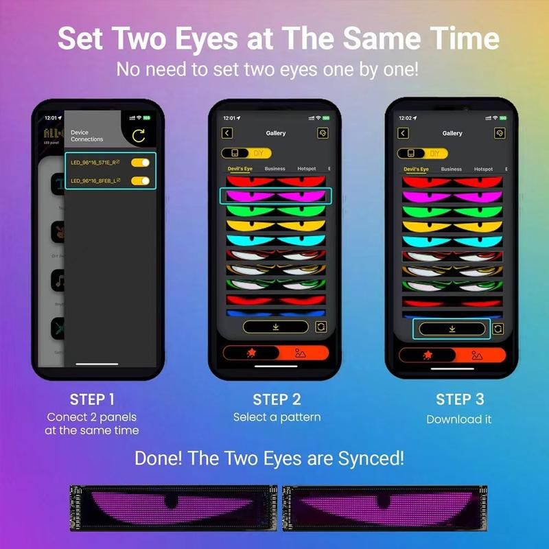 Devil Eyes LED Light Strips for Cars Trucks SUVs 23.42*4.72inch Customizable Windshield Decoration with App Control USB Powered Driving Excitement Full Color LED Bead Tech