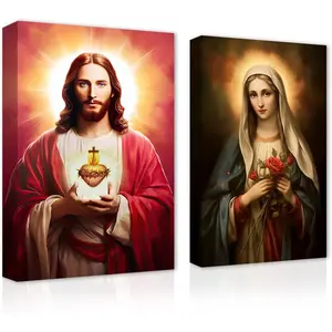 Christ  And Virgin Mary Canvas Wall Art  count Sacred Heart  And The Virgin Mary Paintings Prints God Poster for Church Decor