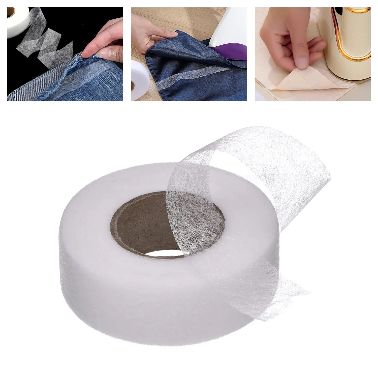 2-Pack 25x59 Inch Double-Sided Hot Melt Non-Woven Iron-On Sticky Lining, Peel-Off Removal Adhesive Tape for Skirt Hem Refresh, Clothes, Pants Legs, Sticky Adhesive
