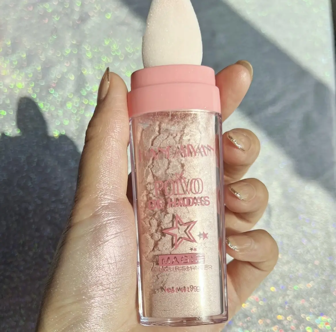 Radiant Glow Powder Highlighter Stick with Soft Sponge Applicator, Sparkly Face & Body Makeup for Contouring, Beauty Products
