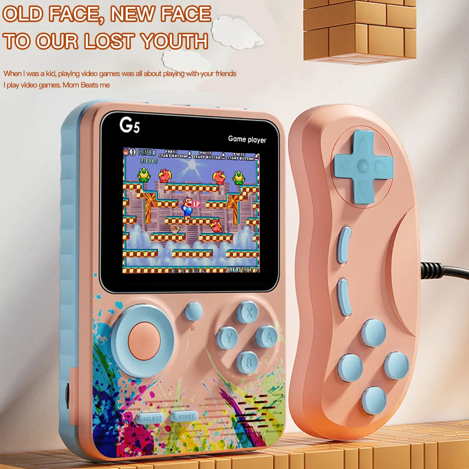 Hongic Game Console 500 in 1, Retro Handheld Gaming Console, 2.4 Inch Screen, 1020mah Battery, 500 Classic Games, Plug and Play, 4 Colors, Rechargeable Portable Pocket Console