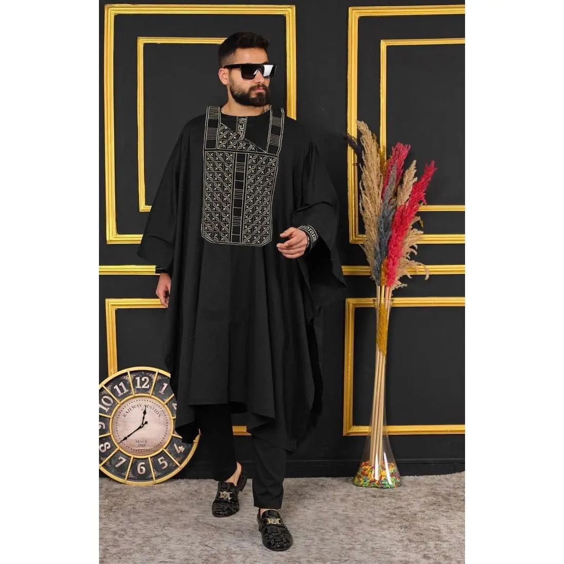 Luxury Men's Embroidered Agbada 3-Piece Set: African Wedding Attire Groom Groomsmen Aso Ebi Father of The Bride Nigerian Party Traditional Wear