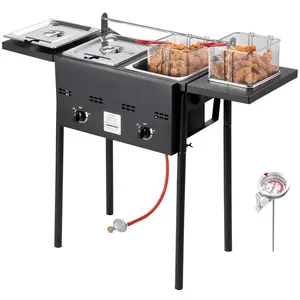 Dual-Tank Outdoor Propane Deep Fryer - 8QT x 2 Stainless Steel Commercial Fryer with Foldable Platform, Dual Basket & Heat Adjustment for Restaurant, Home, and Snack Bar