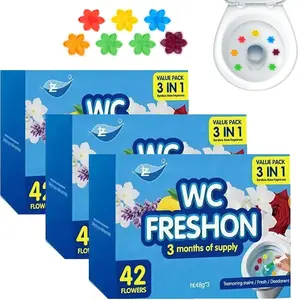 3-Pack 42 Flowers Toilet Gel Stamp | 6 Fresh Scents | Long-Lasting Deodorizing Bathroom Cleaner, Toilet Cleaner Bowl Gel Stamp, for Three Month