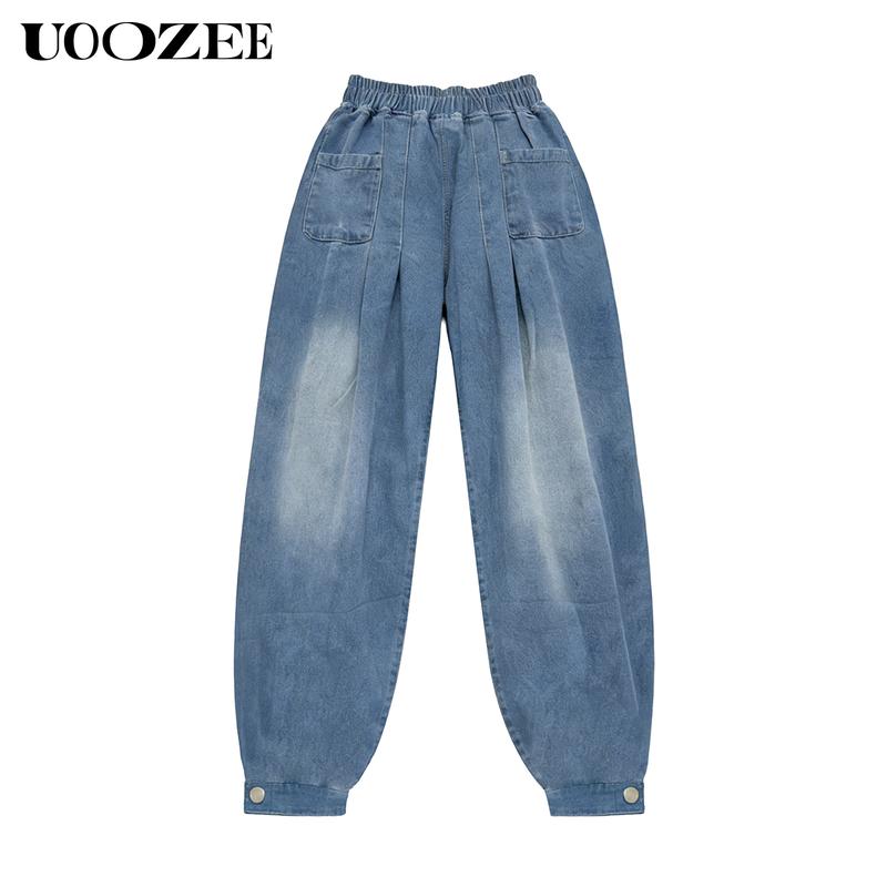 UOOZEE Women's Spring Autumn Boyfriend Style Retro Jeans Solid Color Oversized Loose Pleated Pockets Elasticity High Waist Lady Jean Pants Bottoms(Fits Larger at Waist - Check Size Guide or OrderOne Size Down) Casual stacked jeans baggy jeans