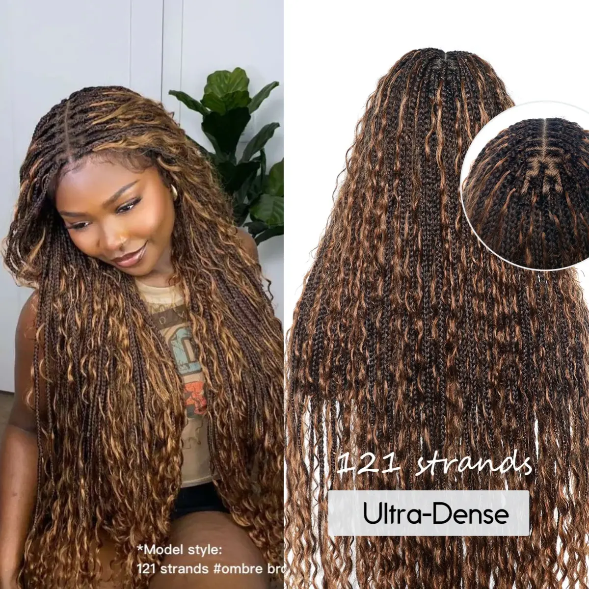 JALIZA High Density Pre Bleached Swiss HD LACE 121 strands Human Hair Boho Curls Full Lace Tangleless Knotless Boho Box Braid Wig Glueless Wig