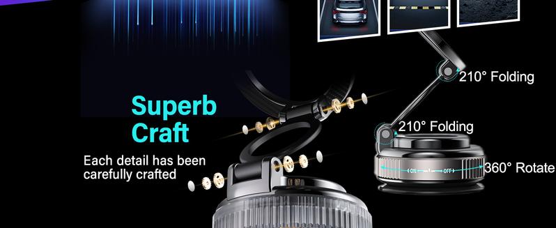 Magnetic Car Phone Holder for MagSafe: 28+LBS Strong Suction Vacuum Phone Mount for Men/Women - 360° Rotatable Adjustable Portable Cell Phone Stand for iPhone 12-16 Pro Max Plus