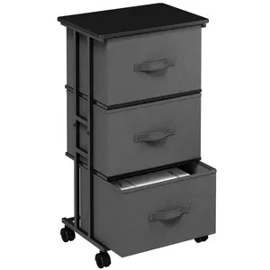 Mobile Storage Cart with 3 Removable Drawers - Rolling Organizer Cabinet with Wood Top & Locking Wheels for Bedroom, Nursery, Closet, Office
