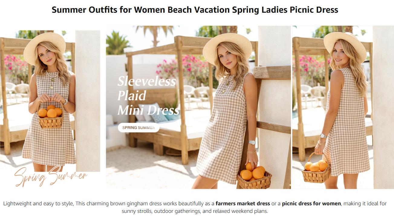 IDEALSANXUN Womens Gingham Dress Spring Summer Beach Boho Sleeveless Mini Sundress Casual Cotton Plaid Womenswear Button Cute Outfits Tank Tops Crewneck