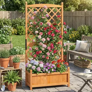 Spaco 60-in Tall Raised Garden Bed with Diamond Lattice Trellis, Drainage Holes, Orange Planter Box for Patio Vegetables and Climbing Plants