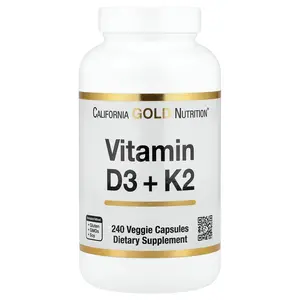 California Gold Nutrition Vitamin D3 + K2, 240 Veggie Capsules