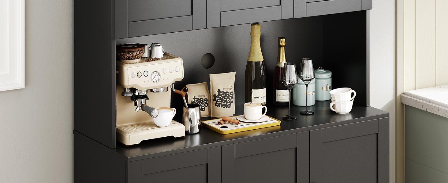 【SPOTLIGHT DAY】ONBRILL 71" Tall Kitchen Pantry Storage Cabinet with Microwave Stand & Door Shelf, Freestanding Kitchen Hutch with 6 Doors and Adjustable Shelves, Modern Food Pantry for Kitchen, Dining Room