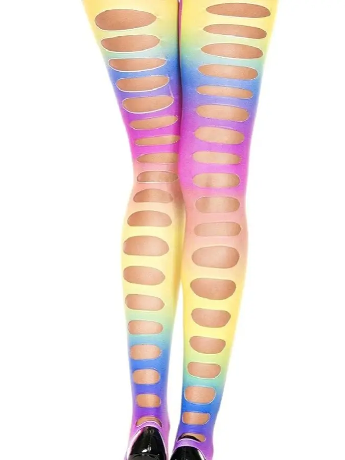 MUSIC LEGS Big Hole Spandex Stirrup Leggings, Rainbow