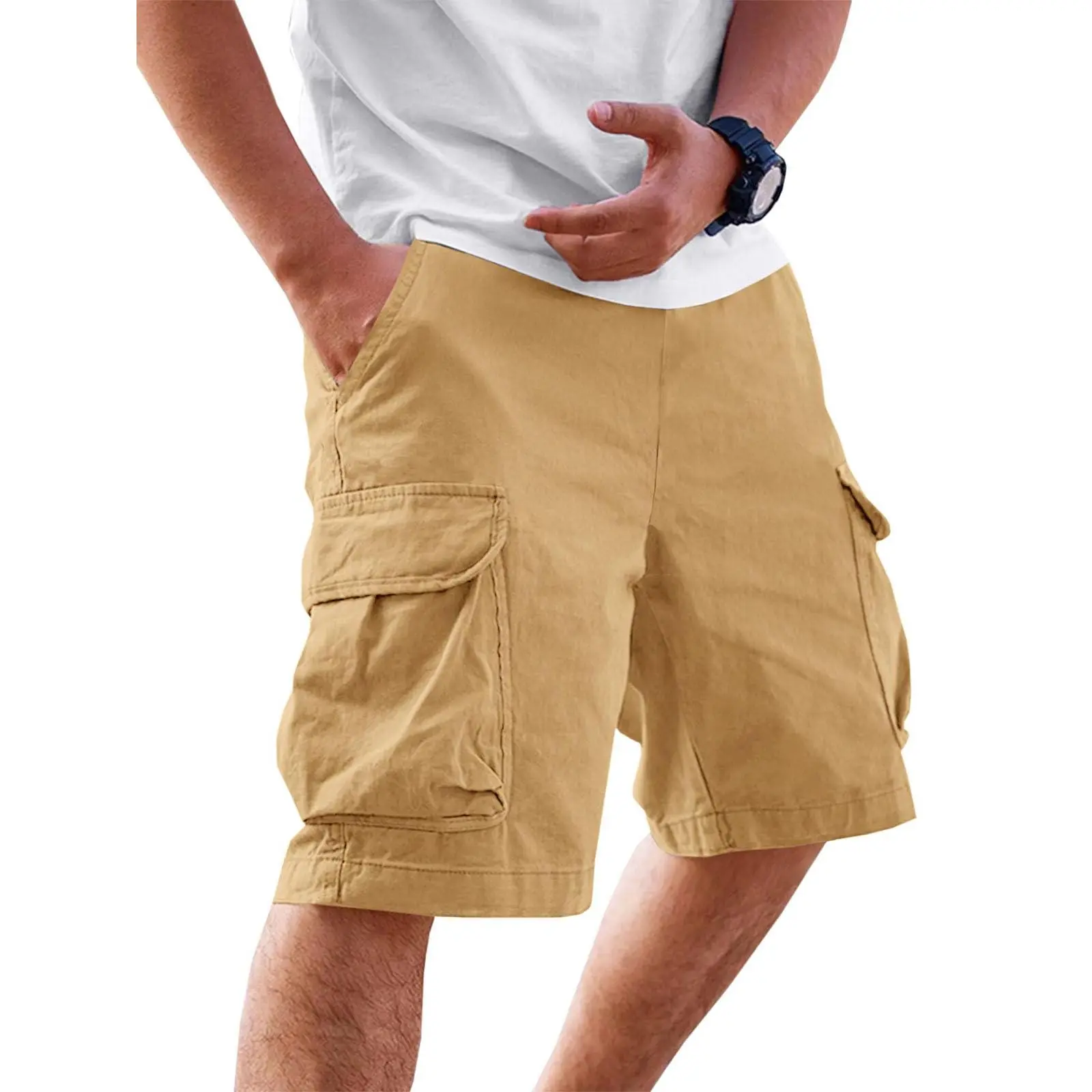 Runcati Mens Cargo Shorts Chino Cotton Drawstring Casual Shorts Summer Twill Outdoor Short Pants
