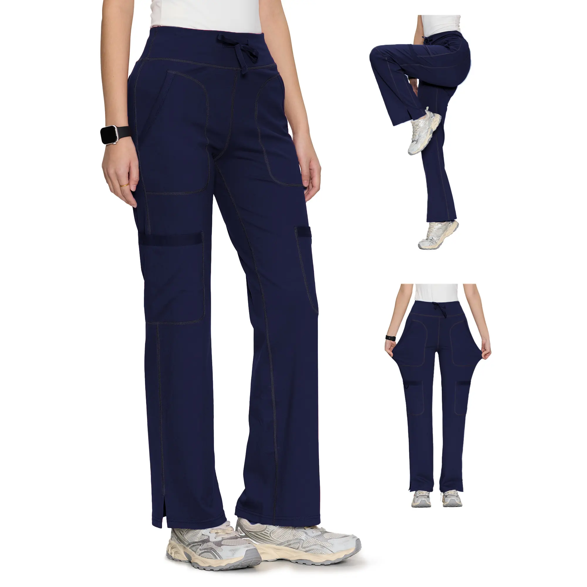 COZY SCRUBS Yoga Scrub Pants for Women Soft Stretch Mid Rise Straight Leg Cargo Bottom with Drawstring,5 Pockets