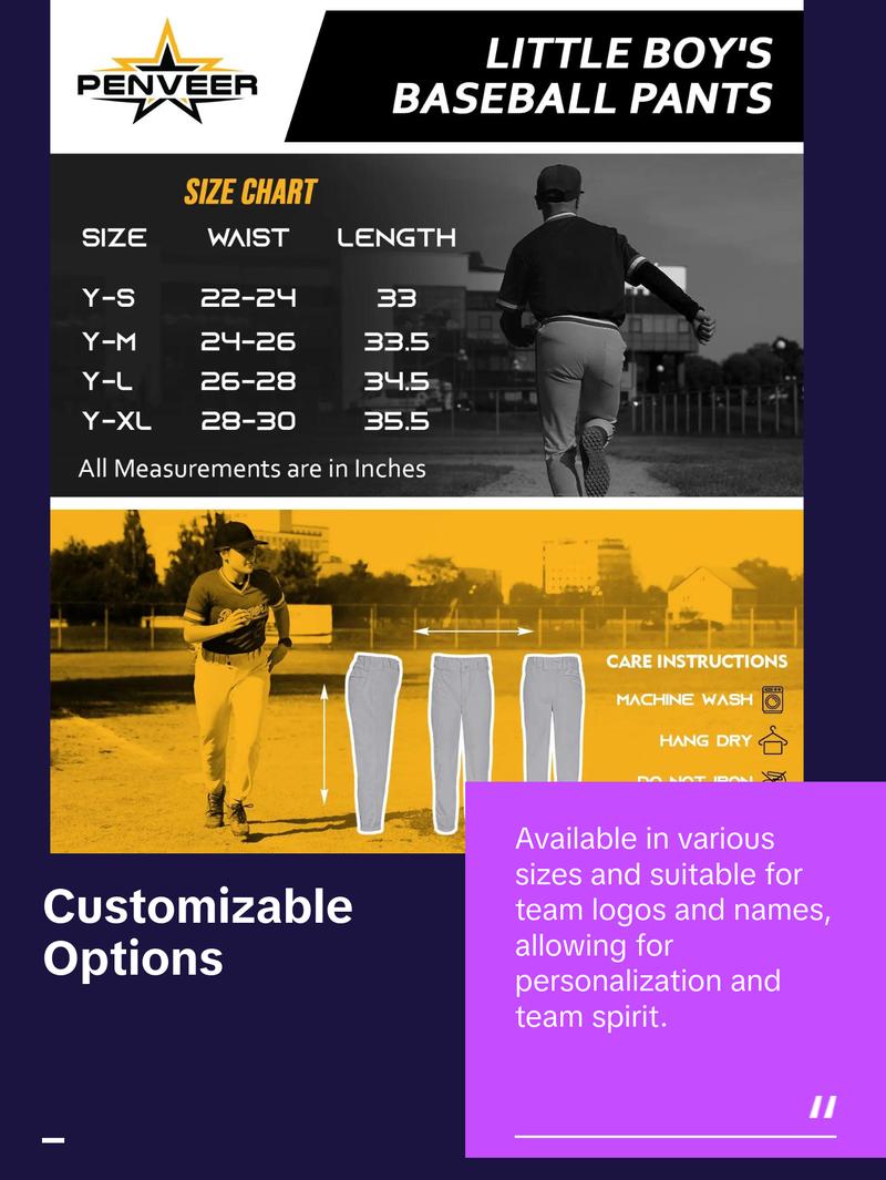 Penveer Pull-Up Youth Baseball Pants, Quarter Open Fly Boys Baseball Pants with Durable Snap & Elastic Bottom, T Ball Pants - (Grey)