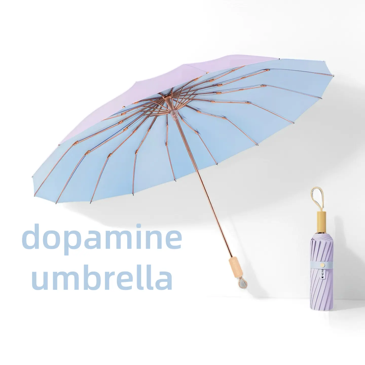 Adult Dainty Color Block Neutral Sea Salt Cheese Miniature Metal & Wood Umbrella, 16-Rib Manual Foldable, Windproof Reinforced, Compact 2-Tier, Durable Thick Cloth, UV & Waterproof Sun & Rain Umbrella, Boxed